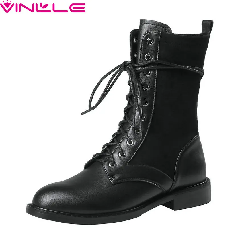 VINLLE 2019 Women Shoes Ankle Boots Genuine Leather Lace Up Solid Low Heel Round Toe Concise Casual Western Style Size 34-40
VINLLE 2019 Women Shoes Ankle Boots Genuine Leather Lace Up Solid Low Heel Round Toe Concise Casual Western Style Size 34-40