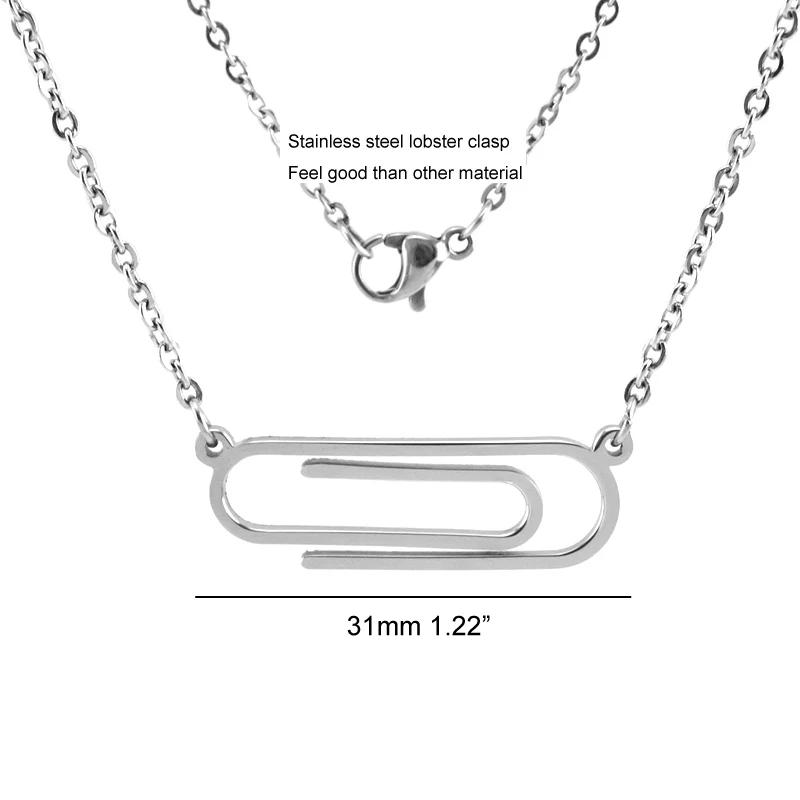 Women Necklace Stainless Steel Paper Clip Pendant Office Clip Necklaces Female Lovely Jewelry Rolo Chain Mirror Polished
Women Necklace Stainless Steel Paper Clip Pendant Office Clip Necklaces Female Lovely Jewelry Rolo Chain Mirror Polished