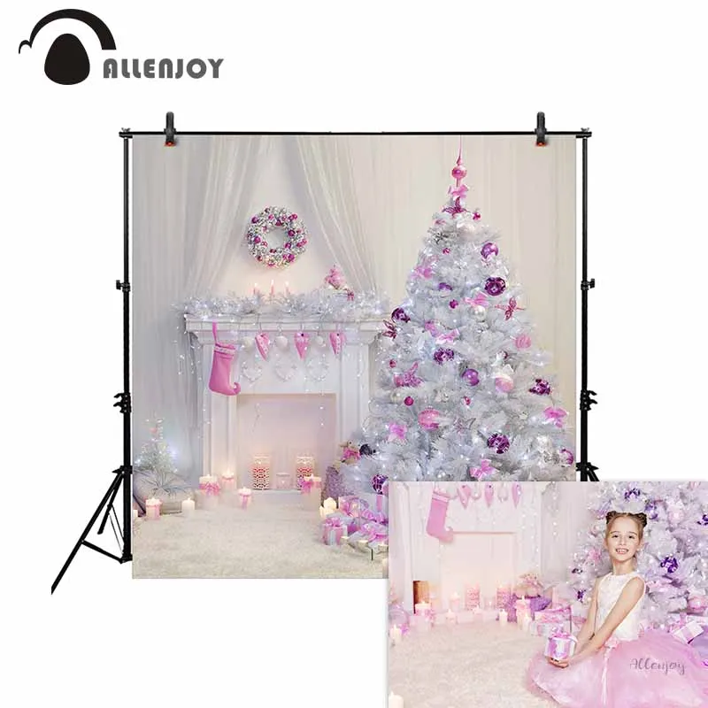 

Allenjoy Christmas photography backdrops tree purple dream room fireplace girl professional background photocall