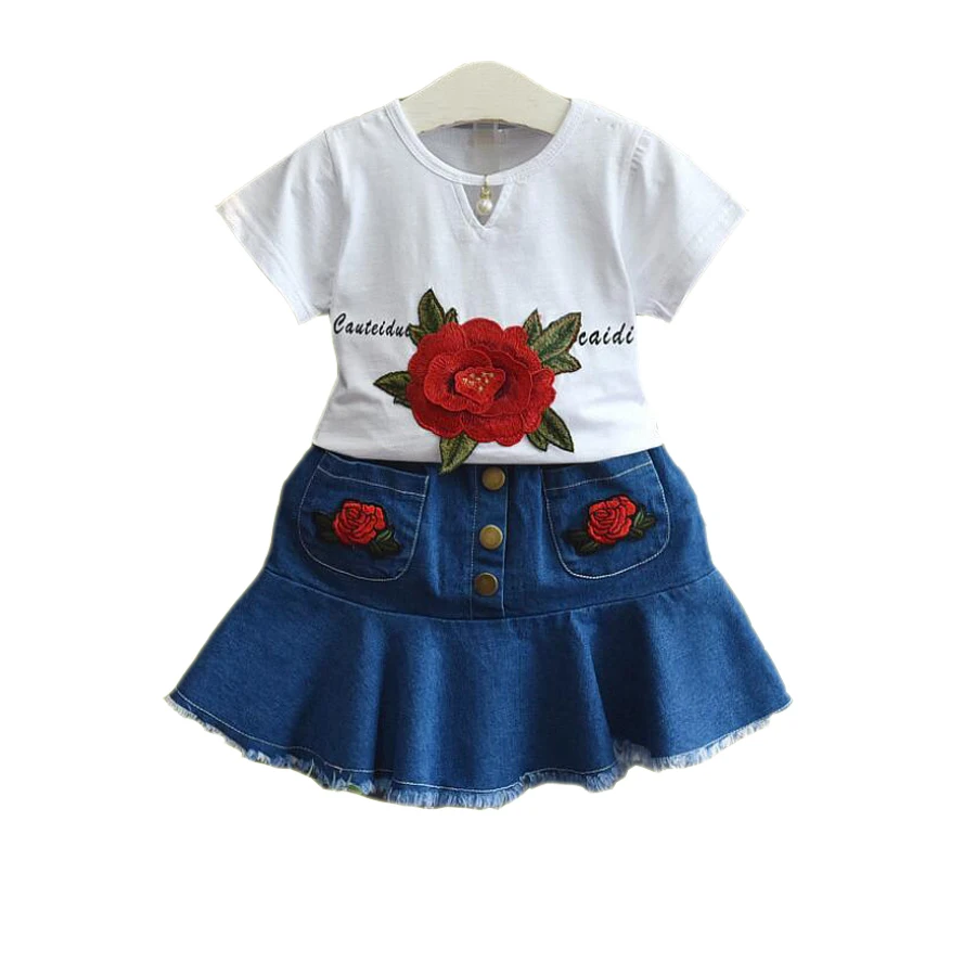 2019 New Girls Summer Denim skirt Shorts Set Suit Child Kids embroidered T-shirt Cotton Top Children clothing set 3 4 5 6 7 year
2019 New Girls Summer Denim skirt Shorts Set Suit Child Kids embroidered T-shirt Cotton Top Children clothing set 3 4 5 6 7 year