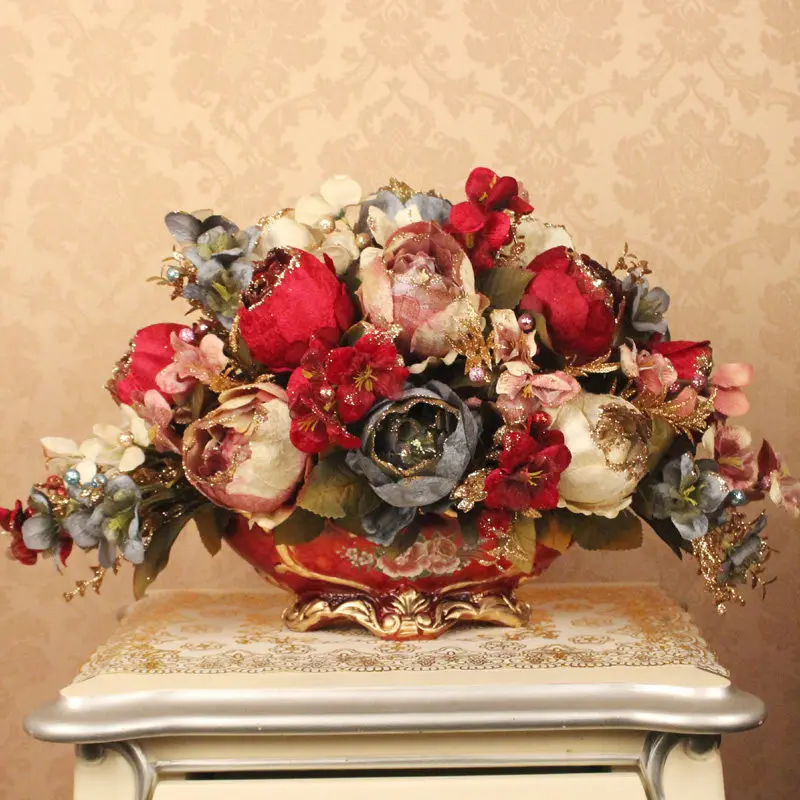 European Resin Vase Artificial Flower Set Crafts Figurines Home Desktop Luxury Peony Fake Flower Pot Plant Ornament Decoration
European Resin Vase Artificial Flower Set Crafts Figurines Home Desktop Luxury Peony Fake Flower Pot Plant Ornament Decoration