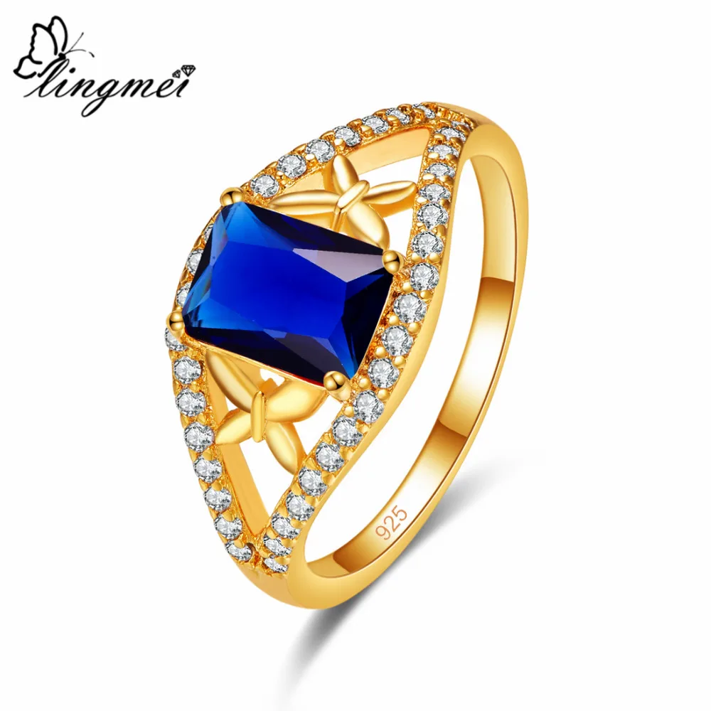 Lingmei Butterfly Fashion Jewelry Gorgeous Blue & Red & White Zircon Wedding Bride Yellow Gold Color Ring Size 6 7 8 9
Lingmei Butterfly Fashion Jewelry Gorgeous Blue & Red & White Zircon Wedding Bride Yellow Gold Color Ring Size 6 7 8 9