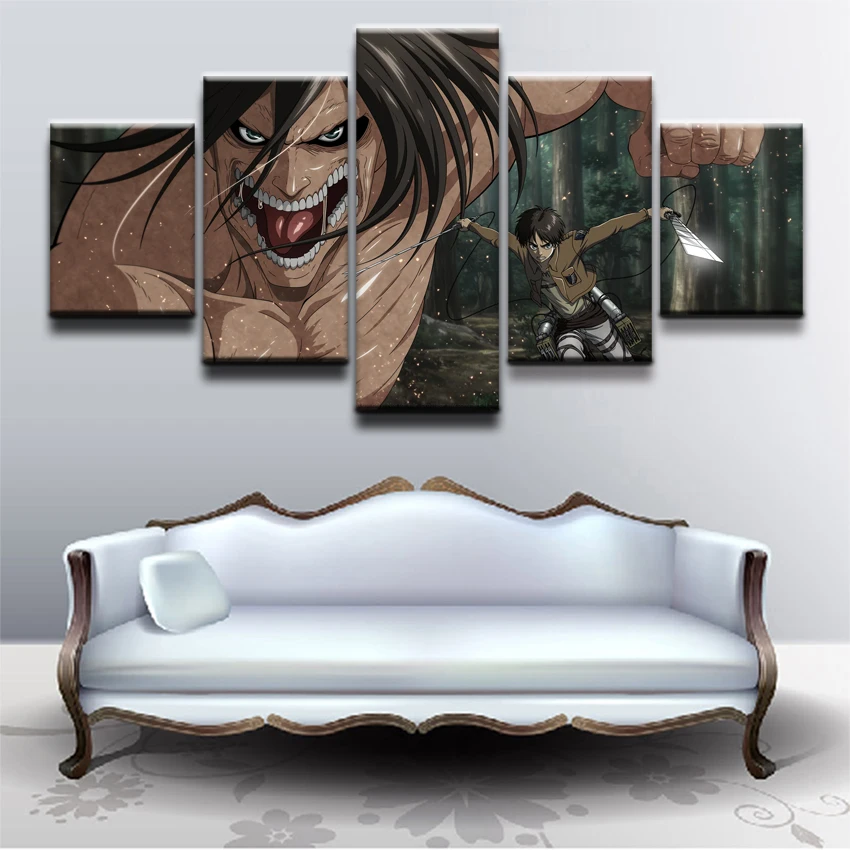 5 Piezas Attack on Titan Eren Yeager Póster Anime de Impresión HD Pintura de la Lona para la Decoración Casera del Arte de la Pared,A,20x30x2+20x50x1+20x40x2