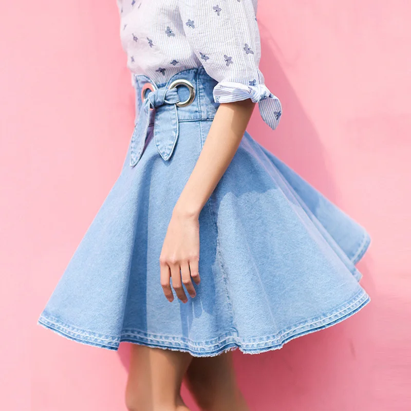2018 New Women Denim Skirts High Waist Bow Fashion Skirts A-line Cotton Cute Pleated Mini Skirts Female #A079
2018 New Women Denim Skirts High Waist Bow Fashion Skirts A-line Cotton Cute Pleated Mini Skirts Female #A079
