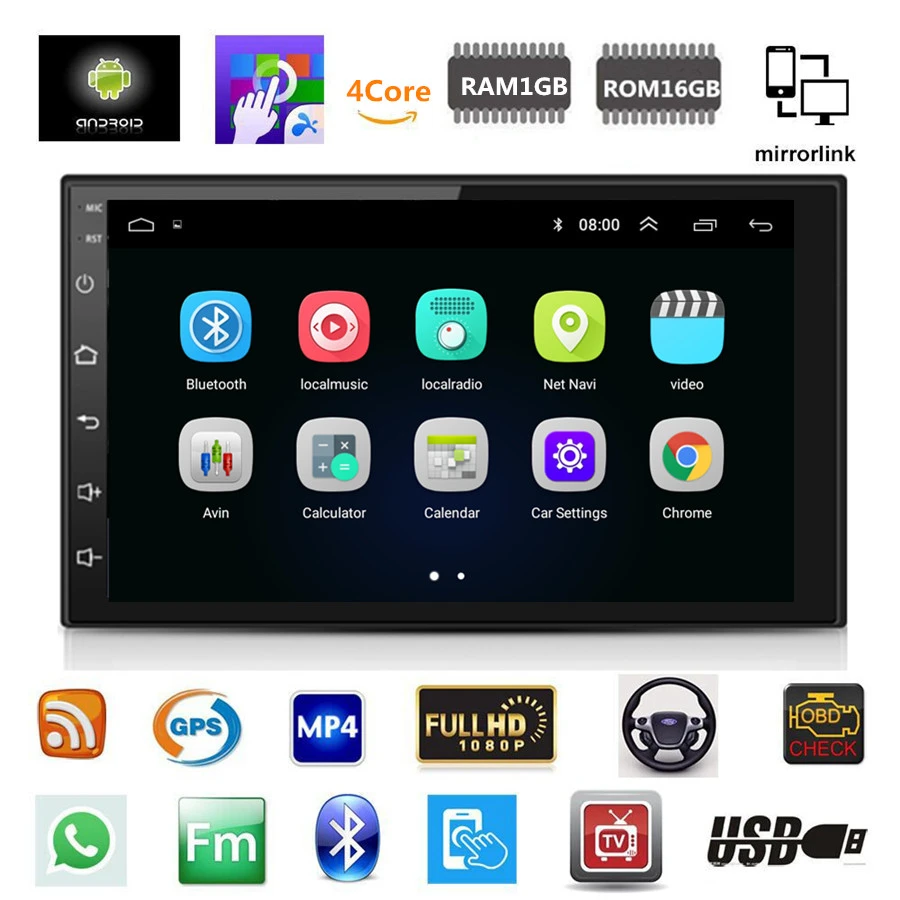 

Universal 7" 2DIN Android 9.1 1080P Touch Screen Quad-core RAM 1GB ROM 16GB Car Stereo Radio GPS Wifi BT DAB Mirror Link OBD