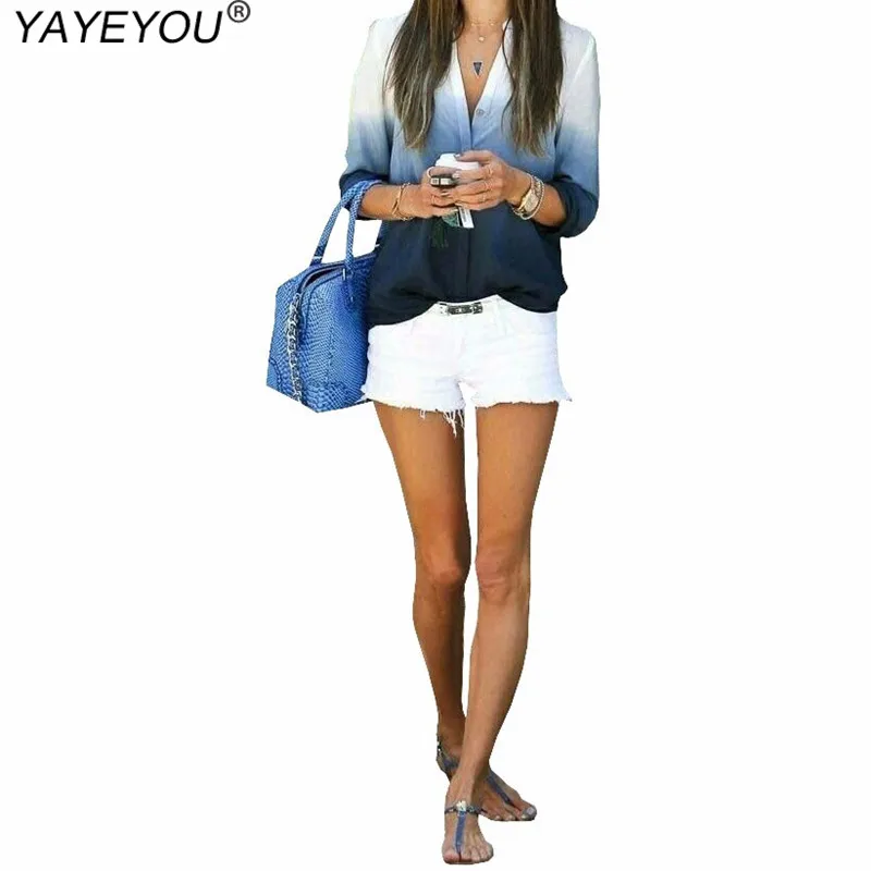 YAYEYOU New Women Tops Summer Ladies Casual V Neck Blouses Loose Shirts Gradient Long Sleeve blusa
YAYEYOU New Women Tops Summer Ladies Casual V Neck Blouses Loose Shirts Gradient Long Sleeve blusa