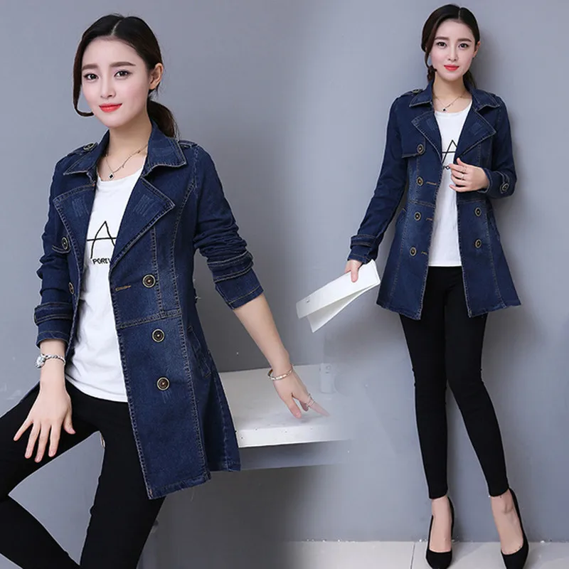 New Spring Autumn Women Trench Plus Size Casual Double Breasted Slim Sashes Jeans Trench Coat For Women Large Denim Outerwear
New Spring Autumn Women Trench Plus Size Casual Double Breasted Slim Sashes Jeans Trench Coat For Women Large Denim Outerwear
