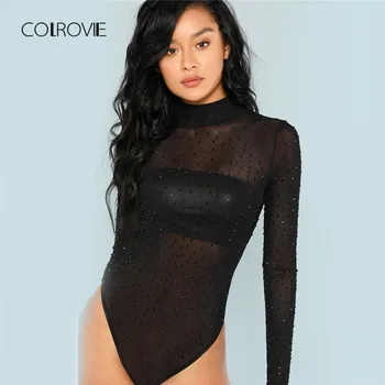 COLROVIE Black Mesh High Neck Elegant Women Bodysuit Women 2018 Autumn Long Sleeve Sexy Rhinestone Club Skinny Ladies Bodysuits
COLROVIE Black Mesh High Neck Elegant Women Bodysuit Women 2018 Autumn Long Sleeve Sexy Rhinestone Club Skinny Ladies Bodysuits
