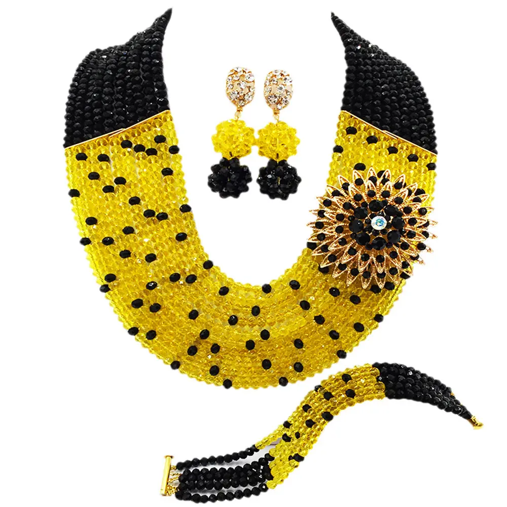 Fashion Black Yellow African Beads Jewelry Set Nigerian Wedding Necklace Bracelet Earrings Party Jewelry Sets 10SZ07
Fashion Black Yellow African Beads Jewelry Set Nigerian Wedding Necklace Bracelet Earrings Party Jewelry Sets 10SZ07