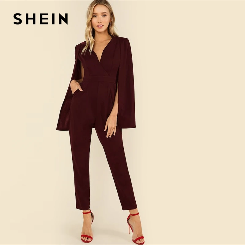 SHEIN Burgundy Wrap Front Tailored Cloak Sleeve Cape Jumpsuit 2019 Women Elegant Spring Highstreet V neck Long Sleeve Jumpsuits
SHEIN Burgundy Wrap Front Tailored Cloak Sleeve Cape Jumpsuit 2019 Women Elegant Spring Highstreet V neck Long Sleeve Jumpsuits