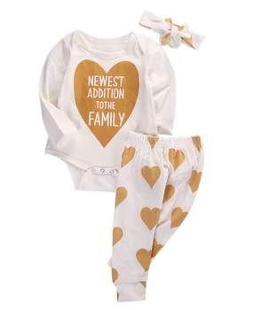 3 pieces Newest addition to the family Long sleeve Bodysuit and Pant with Headband set For Toddler and Baby Girl
3 pieces Newest addition to the family Long sleeve Bodysuit and Pant with Headband set For Toddler and Baby Girl