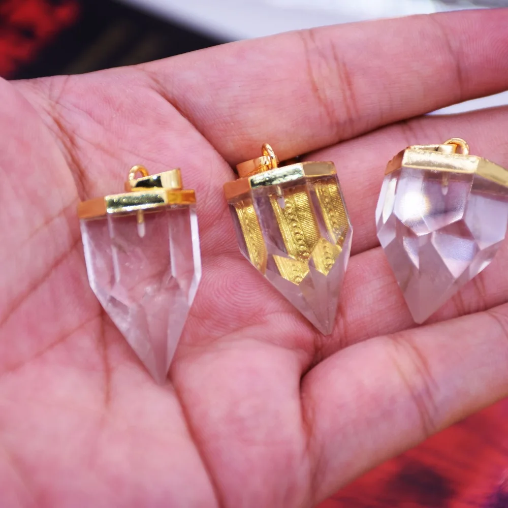 5pc Gold Cap Faceted Natural Gem Stone Point pendant for necklace white clear crystal quartz pendant for women jewelry gift
5pc Gold Cap Faceted Natural Gem Stone Point pendant for necklace white clear crystal quartz pendant for women jewelry gift