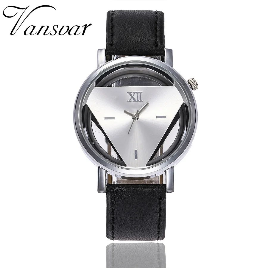 Vansvar New Arrival Fashion Women Silver Triangle Watch Casual Transparent Hollow Leather Quartz Watches Relogio Feminino 933
Vansvar New Arrival Fashion Women Silver Triangle Watch Casual Transparent Hollow Leather Quartz Watches Relogio Feminino 933
