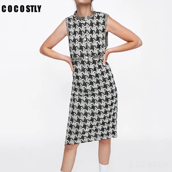Winter Dress Plaid Black Sleeveless Workwear Dress Office Ladies Tweed Frayed Edge Frill Straight Women Elegant Dresses
Winter Dress Plaid Black Sleeveless Workwear Dress Office Ladies Tweed Frayed Edge Frill Straight Women Elegant Dresses