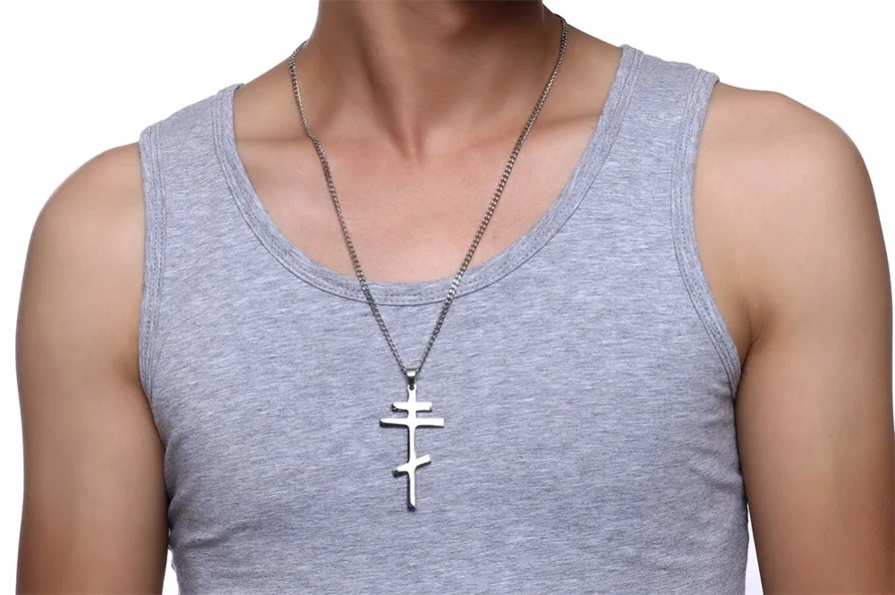 Authentic Russian Orthodox Cross Pendant Necklace for Men SILVER 18