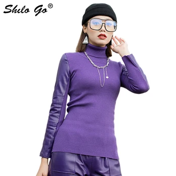 Streetwear Leather Blouses Women Concise Trutleneck Knitted Spliced Sheepskin Genuine Leather Shirts Casual Female Top Shirts
Streetwear Leather Blouses Women Concise Trutleneck Knitted Spliced Sheepskin Genuine Leather Shirts Casual Female Top Shirts