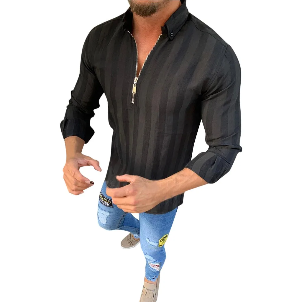 Striped Zipper Shirts Men Long Sleeve Male Casual Business Fit Blouse Slim Top Slim Shirts Hauts pour hommes Plus Size Black Red
Striped Zipper Shirts Men Long Sleeve Male Casual Business Fit Blouse Slim Top Slim Shirts Hauts pour hommes Plus Size Black Red