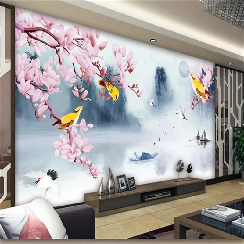 

beibehang 3D stereoscopic large mural bedroom living room TV background wallpaper wallpaper Plum Landscape papel de parede