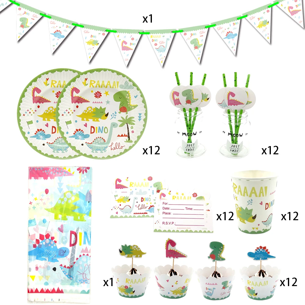 Party supplies 74pcs for 12kids Dinosaur theme birthday party decoration tableware set, plate+cup+straw+banner+invitation+topper
Party supplies 74pcs for 12kids Dinosaur theme birthday party decoration tableware set, plate+cup+straw+banner+invitation+topper