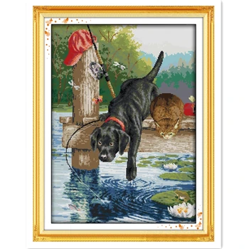 A Dog Fishing Needlework DIY SET DMC Cross Stitch Fabric Embroidery Cross Set Chinese Counted Cross Stitch Pattern Home Decor
A Dog Fishing Needlework DIY SET DMC Cross Stitch Fabric Embroidery Cross Set Chinese Counted Cross Stitch Pattern Home Decor