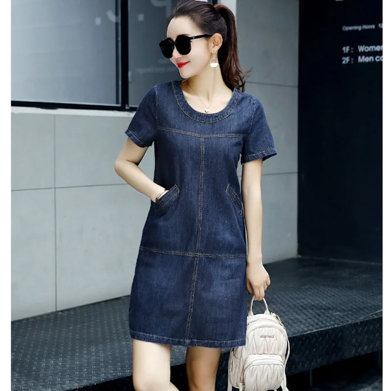 Plus Size 5XL 2019 New Simple Denim Jeans A-Line Summer Women Mini Dress Female Mid Waist O-Neck Office Lady Jeans Dress OK851
Plus Size 5XL 2019 New Simple Denim Jeans A-Line Summer Women Mini Dress Female Mid Waist O-Neck Office Lady Jeans Dress OK851