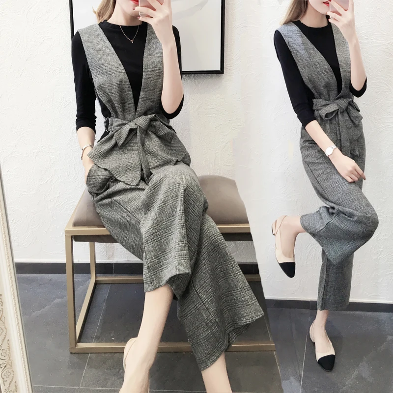 Women's suit new autumn and winter fashion women's temperament vest + bottoming shirt + wide leg pants suit female three-piece
Women's suit new autumn and winter fashion women's temperament vest + bottoming shirt + wide leg pants suit female three-piece