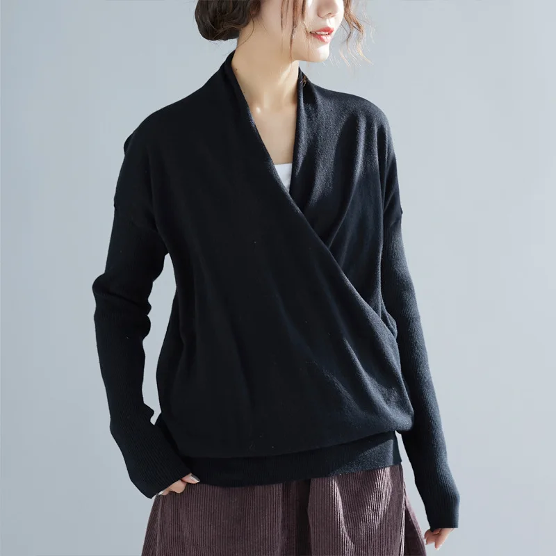 2019 Spring Office Lady Knitted V Neck 3 Solid Color Loose Big Size Women Long Sleeve Pullover Jl-sh02006 | Женская одежда