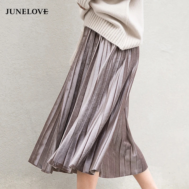 JuneLove 2019 Spring Winter Women New Fashion Skirt Vintage Female Solid Pleated Skirt Sweet High Waist Mid Calf Pleated Skirt
JuneLove 2019 Spring Winter Women New Fashion Skirt Vintage Female Solid Pleated Skirt Sweet High Waist Mid Calf Pleated Skirt