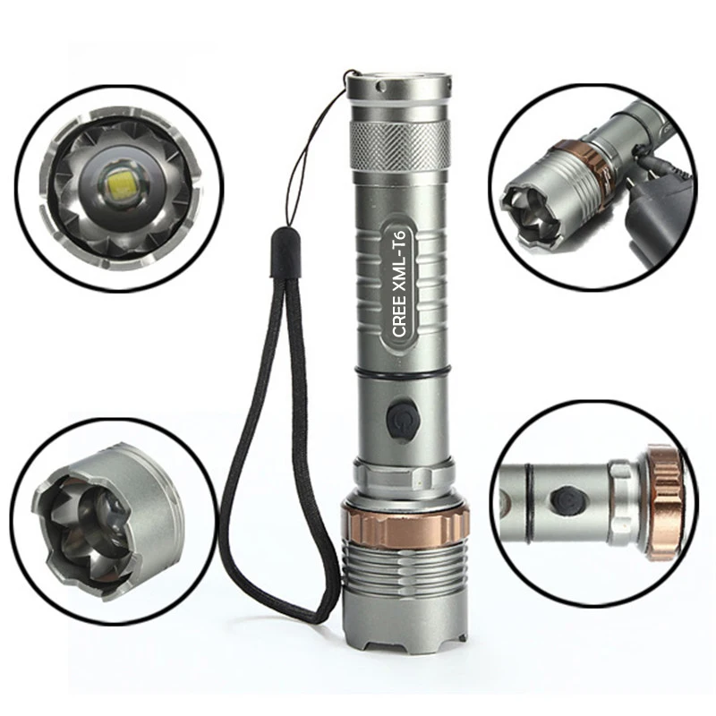 

Rechargeable LED Flashlight 18650 8000LM Torch 5 Modes Zoomable Tactical Direct Charge T6 XML Outdoor Camping Lanterna