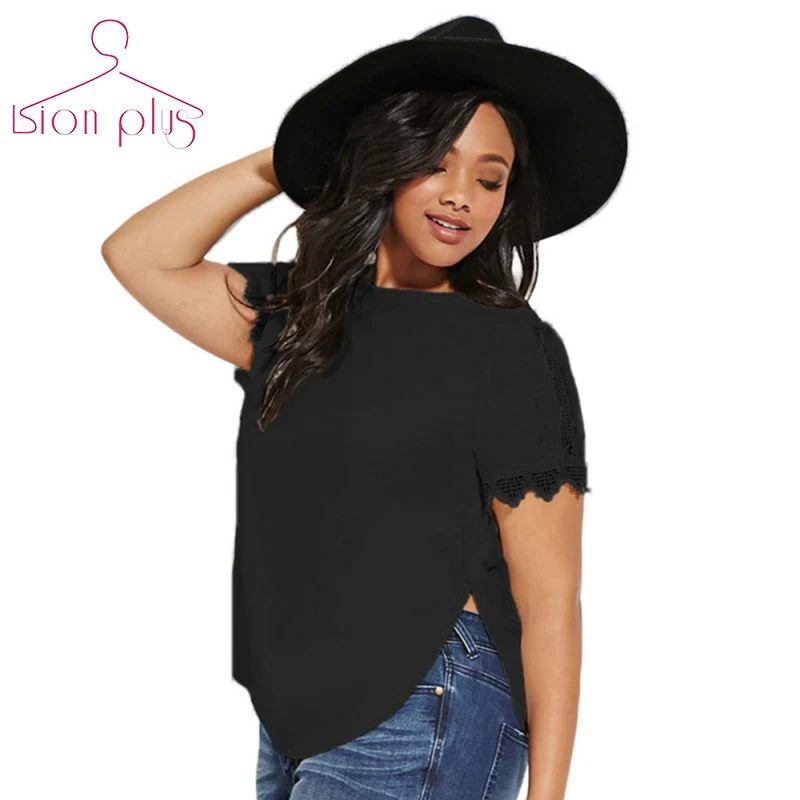 Sweet Sleeve Crochet T Shirt Women Plus Size 2017 Summer Slim Both Side Split Black O-neck T-shirts 3XL-7XL Female Cute T-Shirt
Sweet Sleeve Crochet T Shirt Women Plus Size 2017 Summer Slim Both Side Split Black O-neck T-shirts 3XL-7XL Female Cute T-Shirt