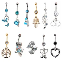 Shellhard Sexy Dangle Belly Bars Belly Button Rings Fashion Surgical Steel Rhinestone Body Jewelry Navel Piercing Rings image