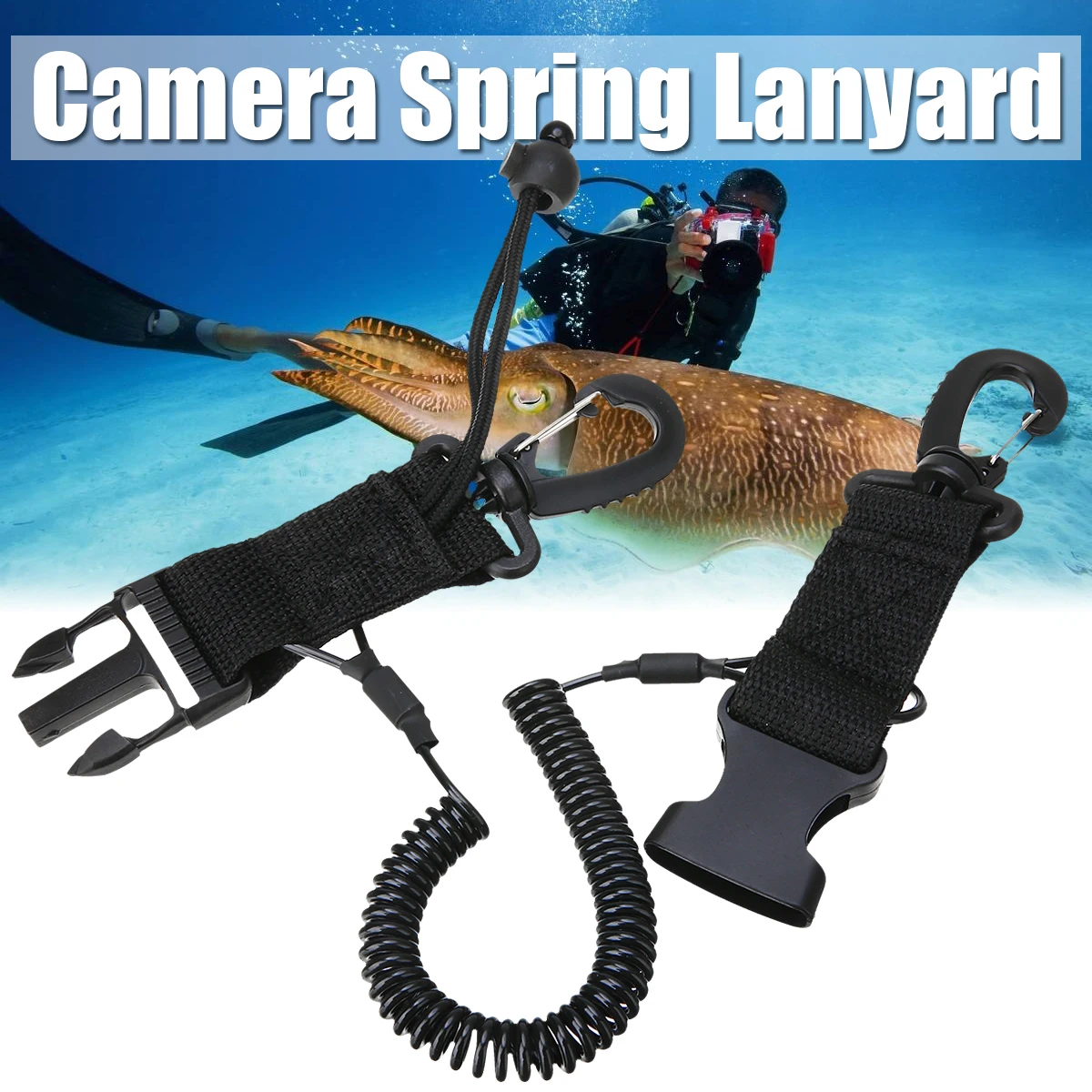 1Pc Lanyard Spring Coil Camera Scuba Diving Dive With Quick Release Buckle Clips For Underwater Dive Diving