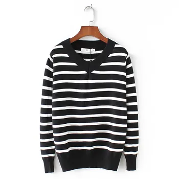 Large size Knit Sweater Women Autumn Winter Black white Striped Print Bottoming Pullovers Female Long sleeve Elasticity Sweaters
Large size Knit Sweater Women Autumn Winter Black white Striped Print Bottoming Pullovers Female Long sleeve Elasticity Sweaters