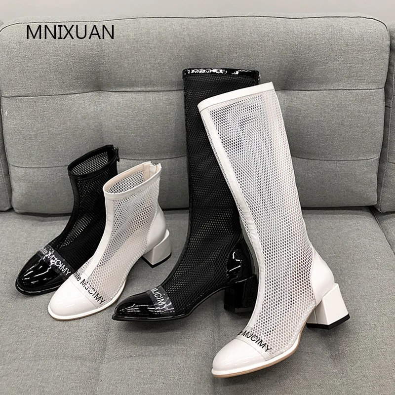 MNIXUAN Handmade Korean fashion hollow mesh sandals boots women shoes 2019 new round toe zipper high heels knee high boots black
MNIXUAN Handmade Korean fashion hollow mesh sandals boots women shoes 2019 new round toe zipper high heels knee high boots black