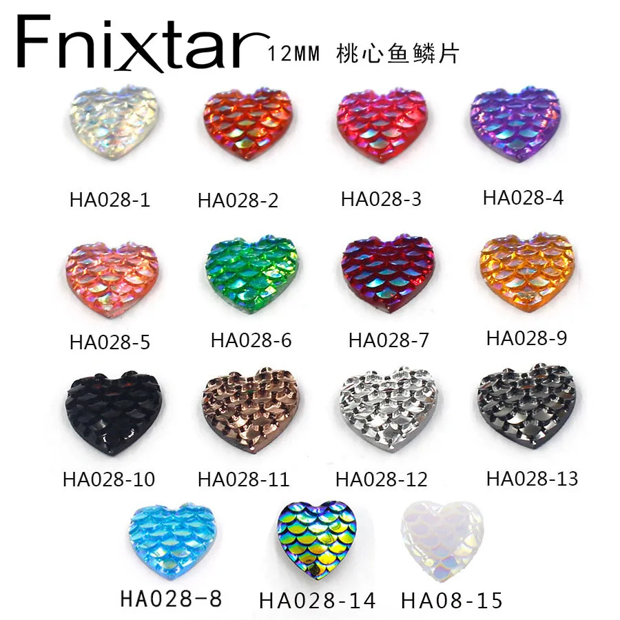 Fnixtar 100pcs 12mm shiny AB color figure of fish scale heart Resin Flat back Cabochon Art Supply Decoration Charm Craft | Украшения и
