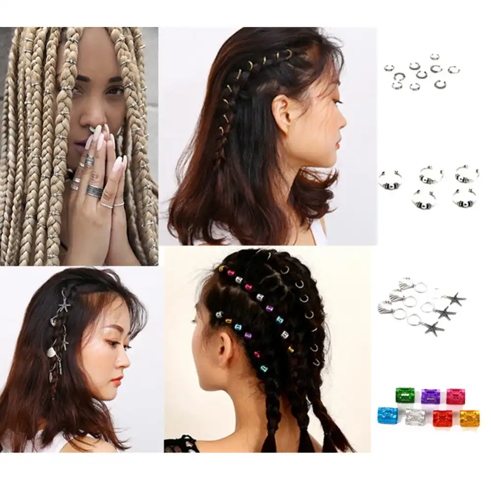 5 6 7 10pcs Mixed Silver Hair Braid Dreadlock Beads Gold