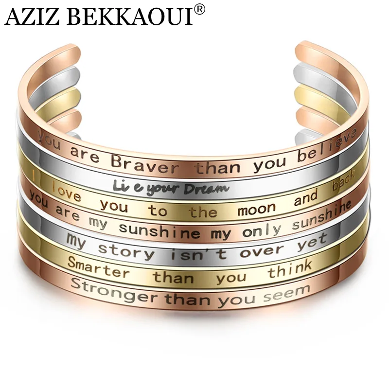 AZIZ BEKKAOUI 3 Colors Stainless Steel Open Cuff Bangles for Women Romantic Bracelets Love Jewerly Best Gift Dropshipping
AZIZ BEKKAOUI 3 Colors Stainless Steel Open Cuff Bangles for Women Romantic Bracelets Love Jewerly Best Gift Dropshipping