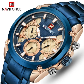 Top Brand Luxury NAVIFORCE Blue Gold Watch Men Fashion Sport Quartz Mens Watches Full Steel Waterproof Watch Relogio Masculino
Top Brand Luxury NAVIFORCE Blue Gold Watch Men Fashion Sport Quartz Mens Watches Full Steel Waterproof Watch Relogio Masculino