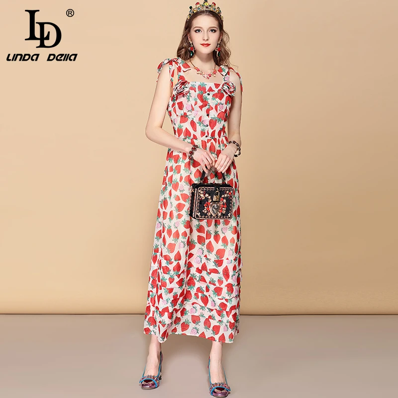 LD LINDA DELLA Fashion Runway Summer Dress Women's Bow Spaghetti Strap Floral Appliques Strawberry Print Holiday Midi Dress
LD LINDA DELLA Fashion Runway Summer Dress Women's Bow Spaghetti Strap Floral Appliques Strawberry Print Holiday Midi Dress