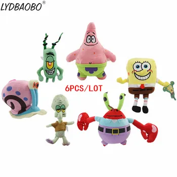 

6pcs/lot Kawaii Cartoon Plush Toys SpongeBob/Patrick Star/Squidward Tentacles/Eugene/Sheldon/Gary Soft Stuffed Dolls Kids Gifts