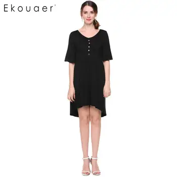 Ekouaer New Summer Nightgown Women V-Neck Sleepwear Dress Half Flare Sleeve Solid Pleated Asymmetrical Hem Elastic Nightdress
Ekouaer New Summer Nightgown Women V-Neck Sleepwear Dress Half Flare Sleeve Solid Pleated Asymmetrical Hem Elastic Nightdress