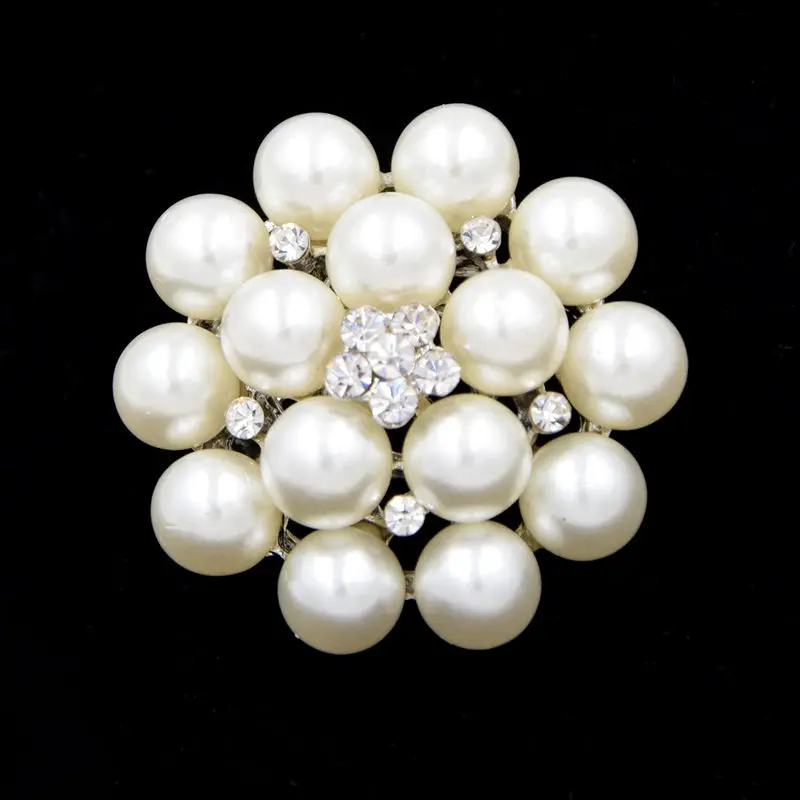 

Silver Tone High Quality Imitation Pearl Flower Crystal Brooch Elegant Wedding Bridal Bouquet Floral Broach Pins