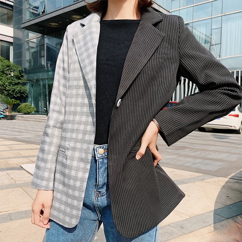Spring 2018 casual patchwork womens clothing asymmetrical blazer feminino long sleeve coat women plaid blazer women
Spring 2018 casual patchwork womens clothing asymmetrical blazer feminino long sleeve coat women plaid blazer women