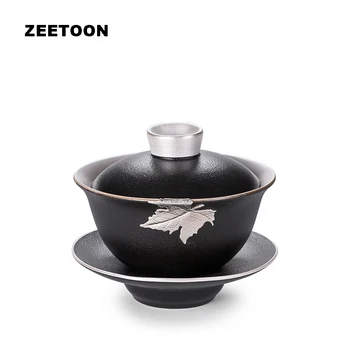 185cc Black Zen Boutique Inlaid Tin Maple Leaf Coarse Pottery Gilded Silver Gaiwan Kung Fu Tea Set Teapot Master Cup Bowl Tureen
185cc Black Zen Boutique Inlaid Tin Maple Leaf Coarse Pottery Gilded Silver Gaiwan Kung Fu Tea Set Teapot Master Cup Bowl Tureen