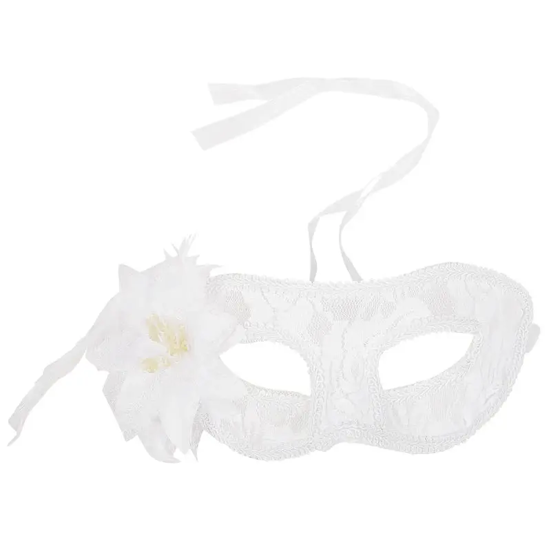 Adult Lace Masquerade Ball Feather & Ribbon Face Eye Mask Fancy Dress Accessory
