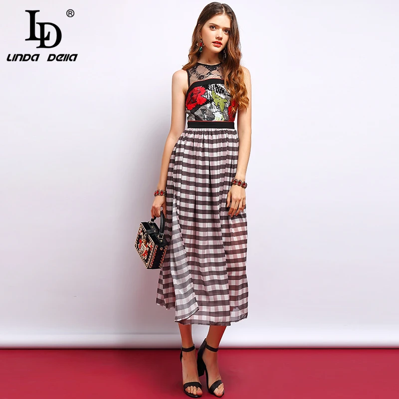 LD LINDA DELLA Fashion Runway Summer Dress Women's Sleeveless Mesh Patchwork Floral Embroidery Plaid Print Vintage Long Dess
LD LINDA DELLA Fashion Runway Summer Dress Women's Sleeveless Mesh Patchwork Floral Embroidery Plaid Print Vintage Long Dess
