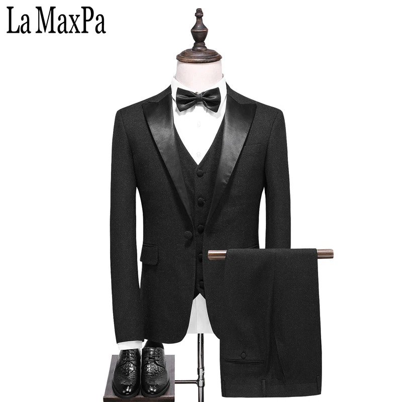 La MaxPa (jacket+pants+vest) Fashion men suit spring autumn blue suits casual slim fit prom party man wedding black suit dress 
La MaxPa (jacket+pants+vest) Fashion men suit spring autumn blue suits casual slim fit prom party man wedding black suit dress