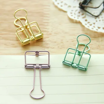 

5pcs Simple metal hollow long tail clip creative stationery account cute color office file dovetail clip test folder