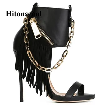 New Summer Gold Chain Gladiator Sandals Women Ankle Strap Fringe High Heels Sandals Women Fashion Black Leather Shoes Woman
New Summer Gold Chain Gladiator Sandals Women Ankle Strap Fringe High Heels Sandals Women Fashion Black Leather Shoes Woman