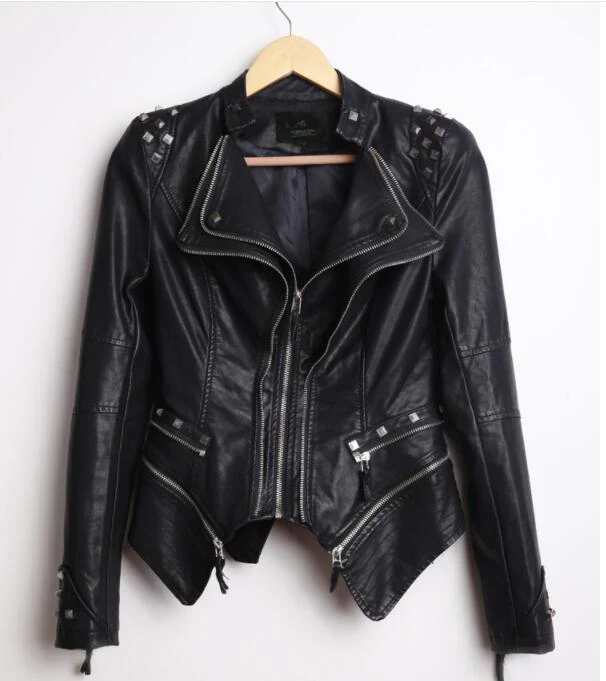 5XL plus size women jacket 2018 fashion Women's new spring and autumn leather rivets Slim motorcycle coats | Женская одежда